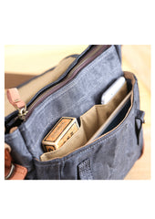 Wax Canvas Leather Mens 10'' Gray Side Bag Courier Bag Khaki Messenger Bag for Men - iwalletsmen