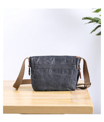 Wax Canvas Leather Mens 10'' Gray Side Bag Courier Bag Khaki Messenger Bag for Men - iwalletsmen