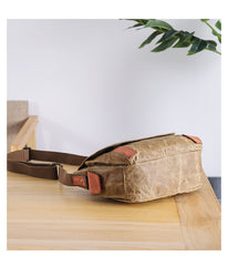 Wax Canvas Leather Mens 10'' Gray Side Bag Courier Bag Khaki Messenger Bag for Men - iwalletsmen
