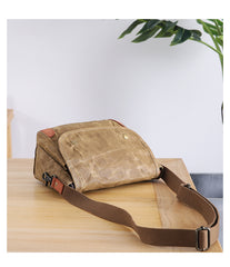 Wax Canvas Leather Mens 10'' Gray Side Bag Courier Bag Khaki Messenger Bag for Men - iwalletsmen