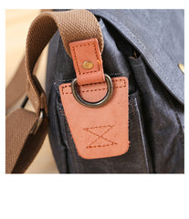Wax Canvas Leather Mens 10'' Gray Side Bag Courier Bag Khaki Messenger Bag for Men - iwalletsmen