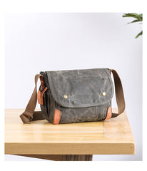Wax Canvas Leather Mens 10'' Gray Side Bag Courier Bag Khaki Messenger Bag for Men - iwalletsmen