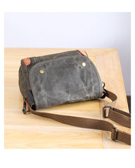 Wax Canvas Leather Mens 10'' Gray Side Bag Courier Bag Khaki Messenger Bag for Men - iwalletsmen