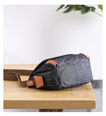 Wax Canvas Leather Mens 10'' Gray Side Bag Courier Bag Khaki Messenger Bag for Men - iwalletsmen