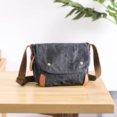 Wax Canvas Leather Mens 10'' Gray Side Bag Courier Bag Khaki Messenger Bag for Men - iwalletsmen