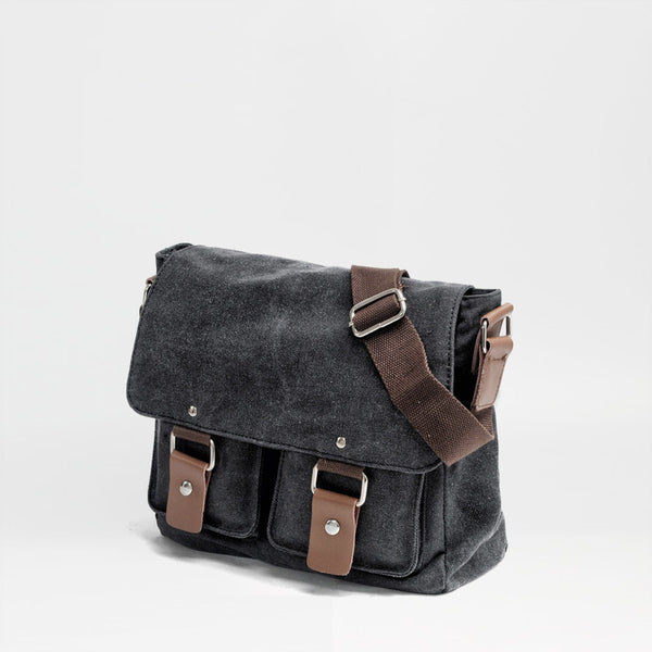Cool Canvas Leather Mens Small Black Side Bag Messenger Bag Shoulder Bag For Men - iwalletsmen