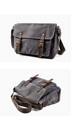 Cool Waxed Canvas Leather Mens Gray Casual Waterproof Side Bag 12'' Messenger Bag For Men - iwalletsmen