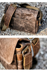Cool Waxed Canvas Leather Mens Casual Waterproof Messenger Bag Camera Bag Side Bag For Men - iwalletsmen