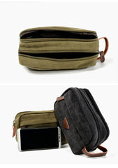 Cool Canvas Leather Mens Black Clutch Bag Mini Green Phone Bag Wristlet Bag For Men - iwalletsmen