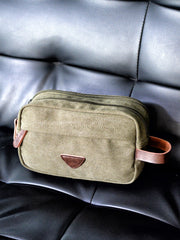 Cool Canvas Leather Mens Black Clutch Bag Mini Green Phone Bag Wristlet Bag For Men - iwalletsmen