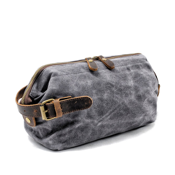 Cool Waxed Canvas Leather Mens Black Clutch Bag Handbag Phone Bag Wash Bag For Men - iwalletsmen