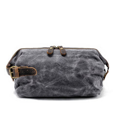 Cool Waxed Canvas Leather Mens Black Clutch Bag Handbag Phone Bag Wash Bag For Men - iwalletsmen