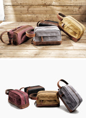 Cool Canvas Leather Mens Clutch Bag Handbag Storage Bag Wash Bag For Men - iwalletsmen