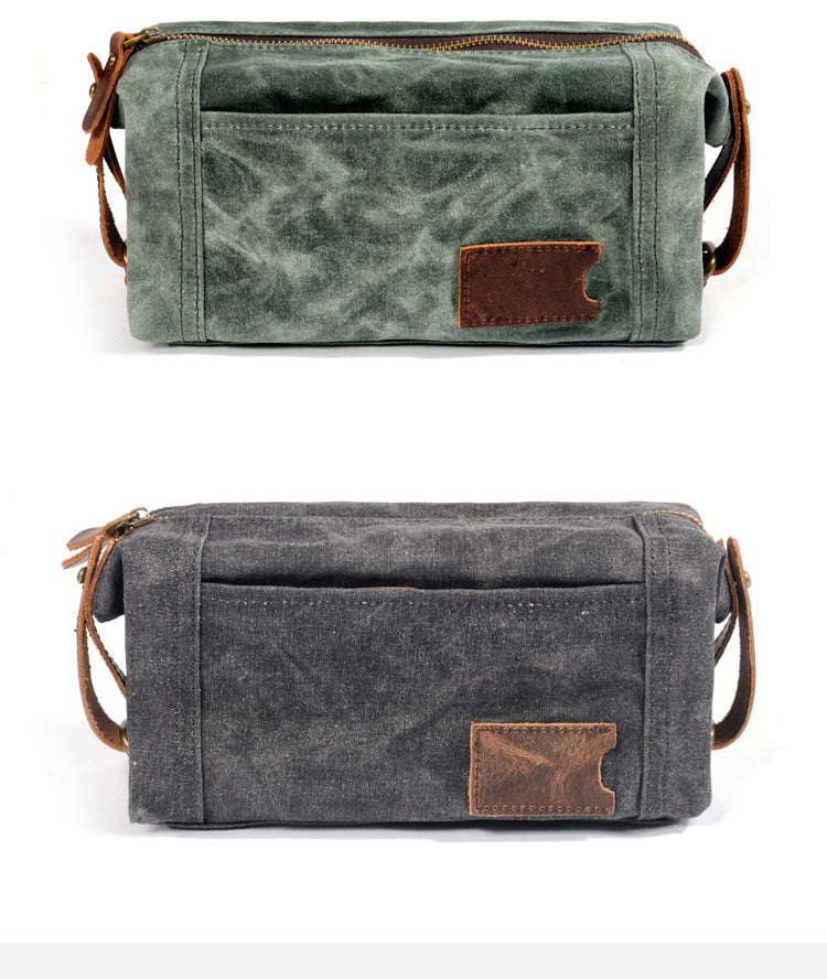 Waxed Canvas Leather Mens Clutch Bag Waterproof Handbag Storage Bag Wash Bag For Men - iwalletsmen
