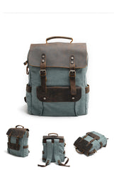 Cool Canvas Leather Mens 15'' College Gray Computer Backpack Travel Backpack for Men - iwalletsmen