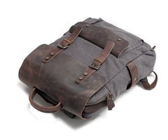 Cool Canvas Leather Mens 15'' College Gray Computer Backpack Travel Backpack for Men - iwalletsmen