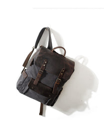 Cool Canvas Leather Mens 15'' College Gray Computer Backpack Travel Backpack for Men - iwalletsmen