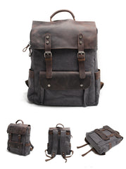 Cool Canvas Leather Mens 15'' College Gray Computer Backpack Travel Backpack for Men - iwalletsmen