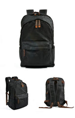 Waxed Canvas Mens Large College 14'' Computer Black Backpack Travel Backpack for Men - iwalletsmen