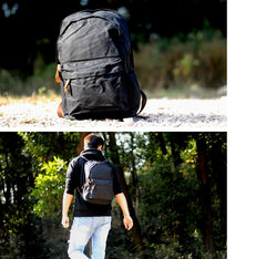 Waxed Canvas Mens Large College 14'' Computer Black Backpack Travel Backpack for Men - iwalletsmen