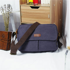Cool Canvas Leather Mens Small Black Tablet Bag Shoulder Bag Gray Side Bag Messenger Bag for Men - iwalletsmen