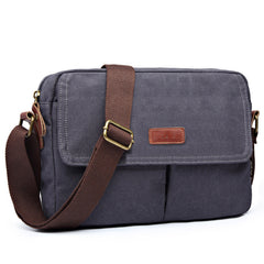 Cool Canvas Leather Mens Small Black Tablet Bag Shoulder Bag Gray Side Bag Messenger Bag for Men - iwalletsmen