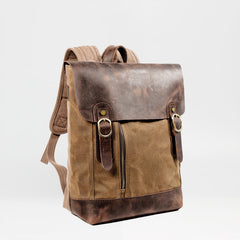Waxed Canvas Leather Mens 14'' Waterproof Black School Backpack Green Travel Backpack for Men - iwalletsmen