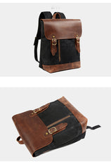 Waxed Canvas Leather Mens 14'' Waterproof Black School Backpack Green Travel Backpack for Men - iwalletsmen