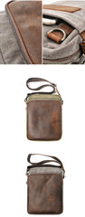 Cool Canvas Leather Mens Vertical Small Side Bag Gray Messenger Bag for Men - iwalletsmen