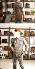 Cool Canvas Leather Mens Vertical Small Side Bag Gray Messenger Bag for Men - iwalletsmen