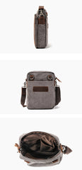 Cool Canvas Leather Mens Vertical Small Side Bag Gray Messenger Bag for Men - iwalletsmen