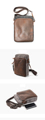 Cool Canvas Leather Mens Vertical Small Side Bag Gray Messenger Bag for Men - iwalletsmen