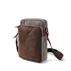 Cool Canvas Leather Mens Vertical Small Side Bag Gray Messenger Bag for Men - iwalletsmen