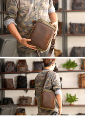 Cool Canvas Leather Mens Vertical Small Side Bag Gray Messenger Bag for Men - iwalletsmen