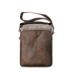 Cool Canvas Leather Mens Vertical Small Side Bag Gray Messenger Bag for Men - iwalletsmen
