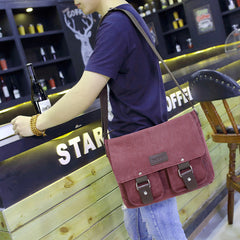 Cool Canvas Leather Mens Black Side Bag Blue Shoulder Bag Red College Bag Messenger Bag for Men - iwalletsmen