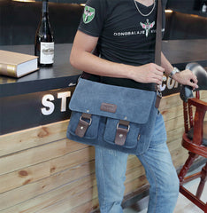 Cool Canvas Leather Mens Black Side Bag Blue Shoulder Bag Red College Bag Messenger Bag for Men - iwalletsmen