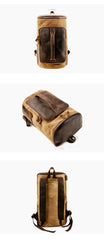 Cool Waxed Canvas Black Leather Mens 15.6‘’ Barrel Green Backpack Travel Backpack Hiking Backpack for Men - iwalletsmen