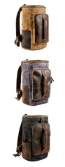 Cool Waxed Canvas Black Leather Mens 15.6‘’ Barrel Green Backpack Travel Backpack Hiking Backpack for Men - iwalletsmen