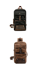 Cool Canvas Leather Mens Sling Bag Waterproof Chest Bag One Shoulder Backpack Phone Bag for Men - iwalletsmen