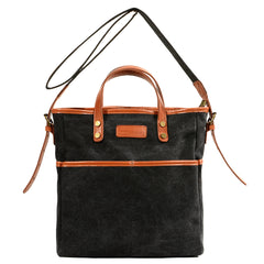 Cool Canvas Leather Mens Small Brown Messenger Bag Vertical Side Bag Shoulder Bag Tote Handbag For Men - iwalletsmen