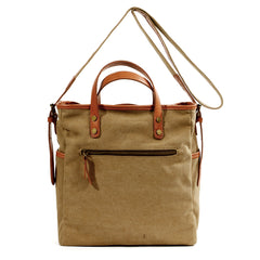 Cool Canvas Leather Mens Small Brown Messenger Bag Vertical Side Bag Shoulder Bag Tote Handbag For Men - iwalletsmen