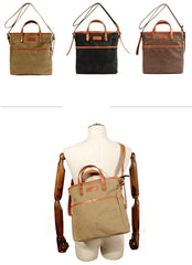 Cool Canvas Leather Mens Small Brown Messenger Bag Vertical Side Bag Shoulder Bag Tote Handbag For Men - iwalletsmen