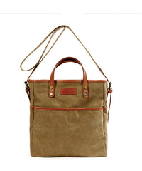Cool Canvas Leather Mens Small Brown Messenger Bag Vertical Side Bag Shoulder Bag Tote Handbag For Men - iwalletsmen