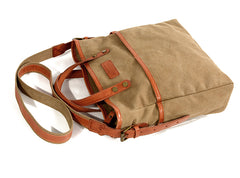 Cool Canvas Leather Mens Small Brown Messenger Bag Vertical Side Bag Shoulder Bag Tote Handbag For Men - iwalletsmen