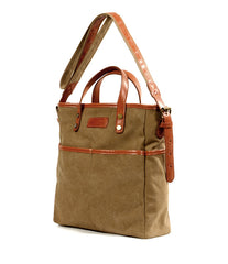 Cool Canvas Leather Mens Small Brown Messenger Bag Vertical Side Bag Shoulder Bag Tote Handbag For Men - iwalletsmen