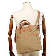 Cool Canvas Leather Mens Small Brown Messenger Bag Vertical Side Bag Shoulder Bag Tote Handbag For Men - iwalletsmen