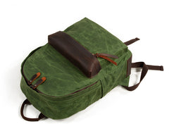 Cool Canvas Leather Mens Green Backpack Computer Backpack Black Travel Backpack for Men - iwalletsmen