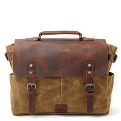 Waxed Canvas Leather Mens Waterproof Black 14‘’ Camera Bag Shoulder Bag Messenger Bag For Men - iwalletsmen