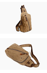 Cool Canvas Leather Mens Waterproof Sling Bag Chest Bag One Shoulder Bag for Men - iwalletsmen